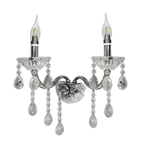 Applique Candelabro Gocce Pendenti Cristallo Acrilico 2 Bracci Attacco E14 E35