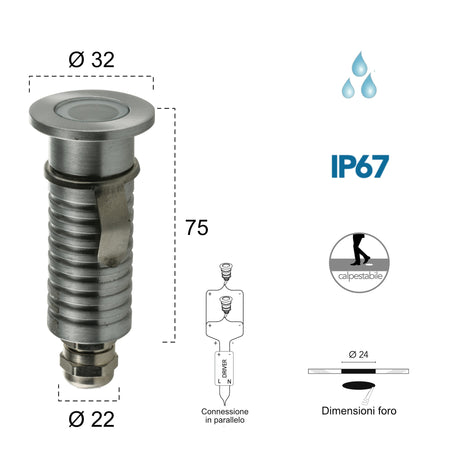 Segnapassi da incasso 3W a led 4000K nickel Metro