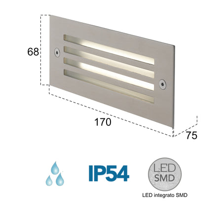 Segnapassi da incasso 6W a led con griglia nickel Flank