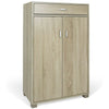 Mobile Multiuso in Legno 2 Ante 1 Cassetto 4 Ripiani Porta Scarpe 63x33H95cm Quercia