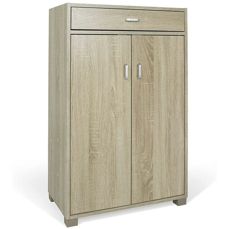Mobile Multiuso in Legno 2 Ante 1 Cassetto 4 Ripiani Porta Scarpe 63x33H95cm Quercia