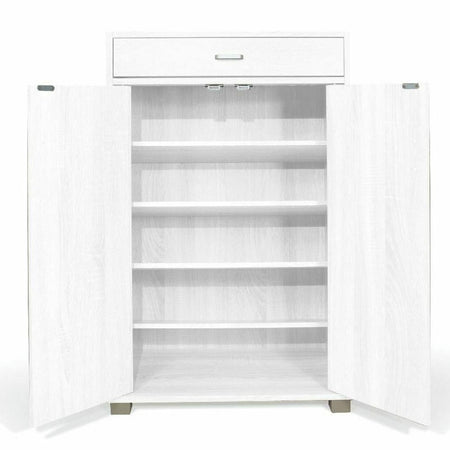 Mobile Multiuso in Legno 2 Ante 1 Cassetto 4 Ripiani Porta Scarpe 63x33H95cm Bianco