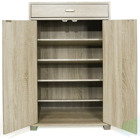 Mobile Multiuso in Legno 2 Ante 1 Cassetto 4 Ripiani Porta Scarpe 63x33H95cm Quercia