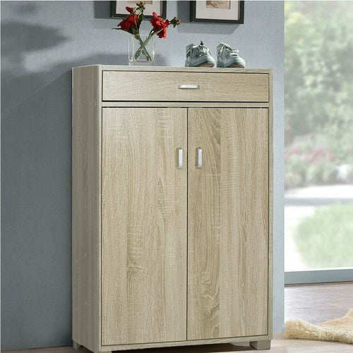 Mobile Multiuso in Legno 2 Ante 1 Cassetto 4 Ripiani Porta Scarpe 63x33H95cm Quercia