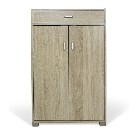 Mobile Multiuso in Legno 2 Ante 1 Cassetto 4 Ripiani Porta Scarpe 63x33H95cm Quercia