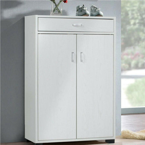 Mobile Multiuso in Legno 2 Ante 1 Cassetto 4 Ripiani Porta Scarpe 63x33H95cm Bianco