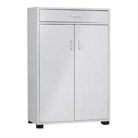 Mobile Multiuso in Legno 2 Ante 1 Cassetto 4 Ripiani Porta Scarpe 63x33H95cm Bianco