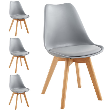 Kit 4 Sedie da Pranzo Poltrona in Pelle Ecologica e Legno Casa Ufficio Bar Grigio