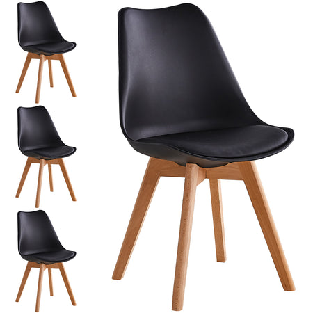 Kit 4 Sedie da Pranzo Poltrona in Pelle Ecologica e Legno Casa Ufficio Bar Nero