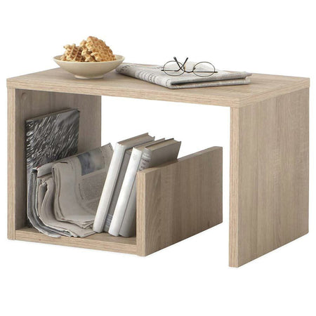 Tavolino da Salotto 2 Ripiani Legno Portariviste Design Moderno 59x36 H38cm Quercia