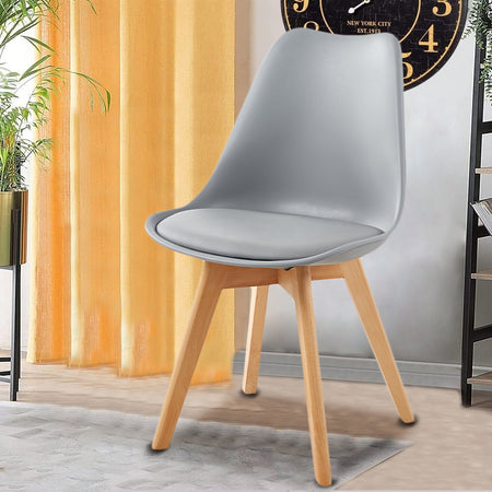 Kit 4 Sedie da Pranzo Poltrona in Pelle Ecologica e Legno Casa Ufficio Bar Grigio