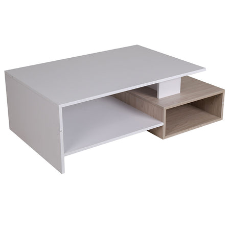 Tavolino da Salotto Rettangolare in Legno Design Moderno 106x60H35 cm Bianco Beige
