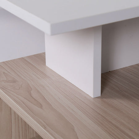 Tavolino da Salotto Rettangolare in Legno Design Moderno 106x60H35 cm Bianco Beige