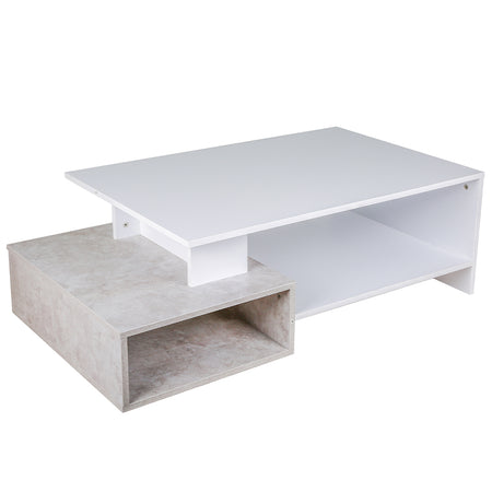 Tavolino da Salotto Rettangolare in Legno Design Moderno 106x60H35 cm Bianco Grigio