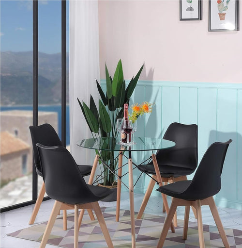 Kit 4 Sedie da Pranzo Poltrona in Pelle Ecologica e Legno Casa Ufficio Bar Nero