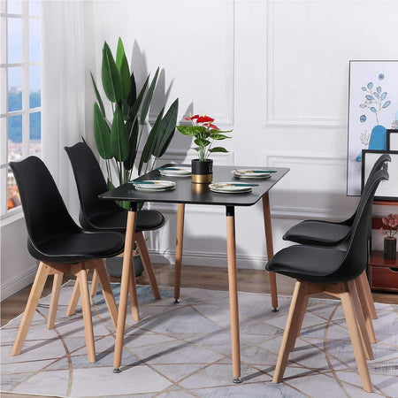 Kit 4 Sedie da Pranzo Poltrona in Pelle Ecologica e Legno Casa Ufficio Bar Nero