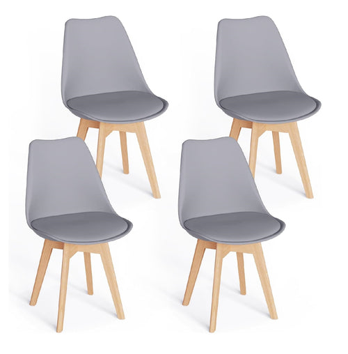Kit 4 Sedie da Pranzo Poltrona in Pelle Ecologica e Legno Casa Ufficio Bar Grigio