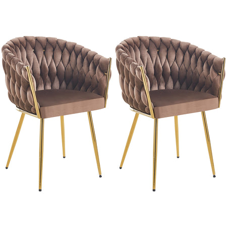 Kit 2pz Sedia Poltrona in Metallo Oro e Velluto Marrone Ergonomica Casa Ristorante Bar