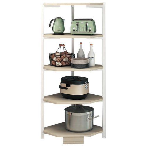 Libreria Scaffale Angolare 5Piani Metallo e Legno MDF 40x40 H120cm Bianco Quercia