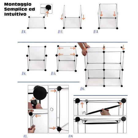 Armadio Modulare Salvaspazio 12 Cubi ( 2 Ante Appendiabiti) 111 x 47 H 145cm