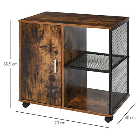 Mobile Ufficio Porta Stampante Legno MDF e Metallo 3 Ripiani 1 Anta Design Moderno