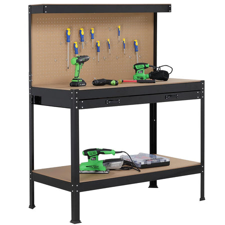Banco Lavoro Officina Porta Utensili con Cassetto Metallo Verniciato 120x60 H 140cm