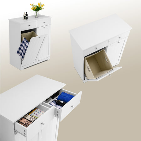 Mobiletto da Bagno 2Cassetti 2Portabiancheria Integrati 70x38 H 90cm Legno Bianco