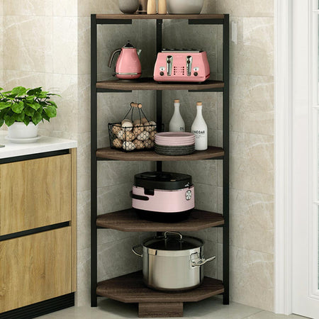 Libreria Scaffale Angolare 5Piani Metallo e Legno MDF 40x40 H120cm Nero Marrone