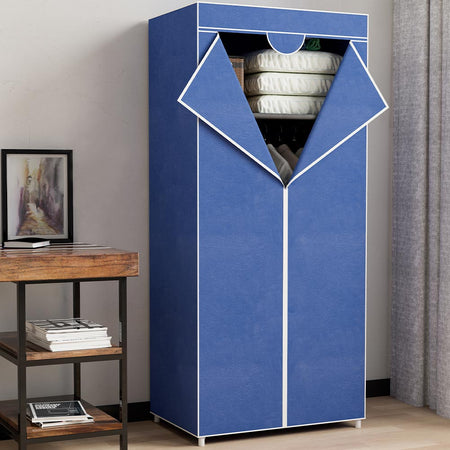 Armadio in Tessuto TNT Guardaroba Appendiabiti con Ripiano 70x46H160 cm Blu