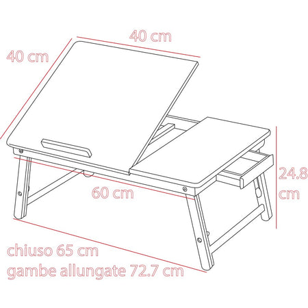 Tavolino Pieghevole Vassoio da Letto e Divano Porta PC con regolazione 65x40cm