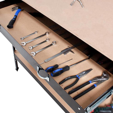 Banco Lavoro Officina Porta Utensili con Cassetto Metallo Verniciato 120x60 H 140cm