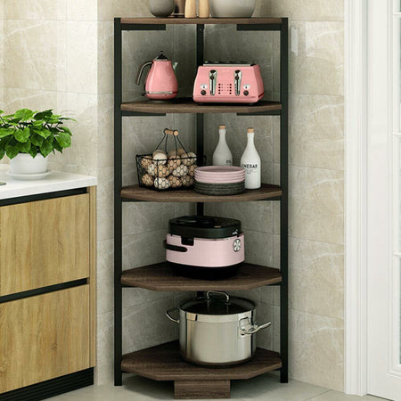 Libreria Scaffale Angolare 5Piani Metallo e Legno MDF 40x40 H120cm Nero Marrone