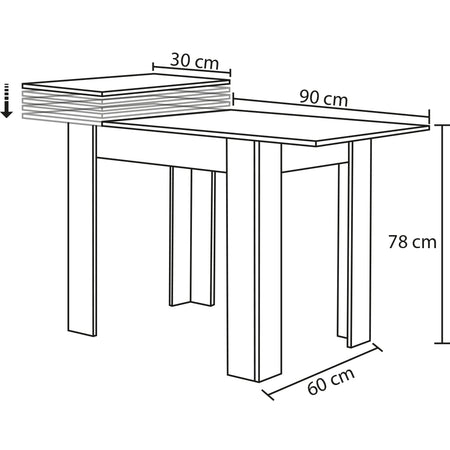 Tavolo in Legno Cucina 60x90 cm H 78 cm Allungabile fino a 60x120 cm Bianco