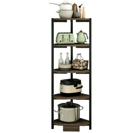 Libreria Scaffale Angolare 5Piani Metallo e Legno MDF 40x40 H120cm Nero Marrone