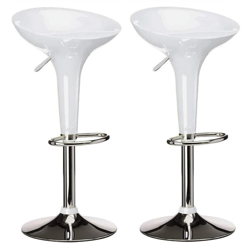 Coppia Sgabelli Bar Cucina Altezza Regolabile in Acciaio e ABS Bianco