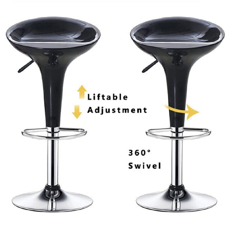 Coppia Sgabelli Bar Cucina Altezza Regolabile in Acciaio e ABS Girevole Nero