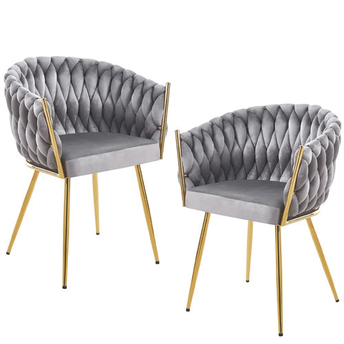 Kit 2pz Sedia Poltrona in Metallo Oro e Velluto Grigio Ergonomica Casa Ristorante Bar