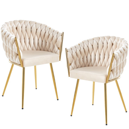Kit 2pz Sedia Poltrona in Metallo Oro e Velluto Beige Ergonomica Casa Ristorante Bar