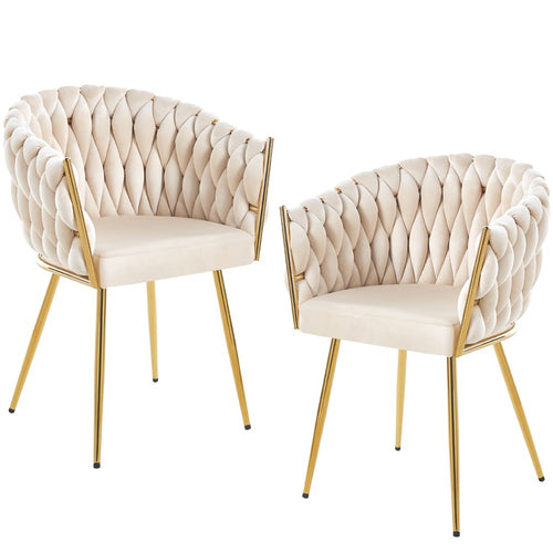 Kit 2pz Sedia Poltrona in Metallo Oro e Velluto Beige Ergonomica Casa Ristorante Bar
