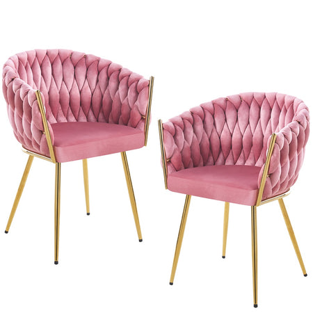 Kit 2pz Sedia Poltrona in Metallo Oro e Velluto Rosa Antico Ergonomica Casa Ristorante Bar