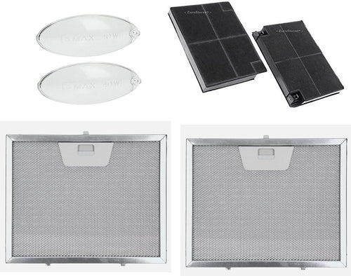 2 FILTRI ALLUMINIO 235X189X8 + 2 FILTRI CARBONE + 2 PLAFONIERE LUCE FABER - WH