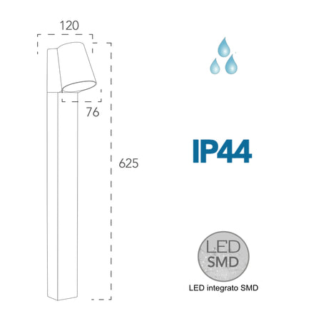 Paletto luce da esterno 6W a led bianco Zark