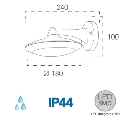 Applique da parete per esterno 12W a led nera Armony
