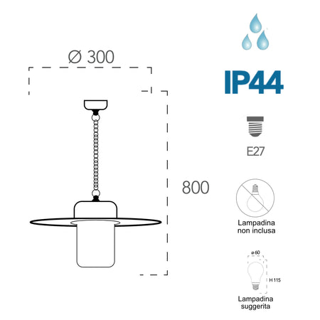 Lampadario a sospensione 60W E27 nera Saxon