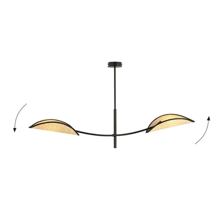Sospensione Nordica 2 Luci Lotus In Acciaio E Rattan Con Bracci Regolabili