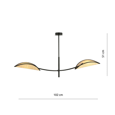 Sospensione Nordica 2 Luci Lotus In Acciaio E Rattan Con Bracci Regolabili