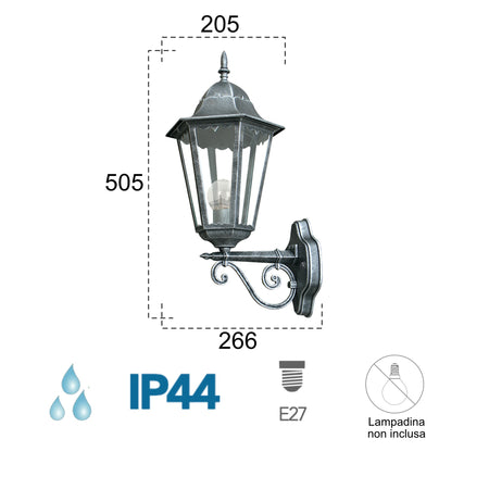 Applique da parete per esterno 60W E27 nero e argento Koln Up