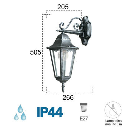 Applique da parete per esterno 60W E27 nero e argento Koln Down