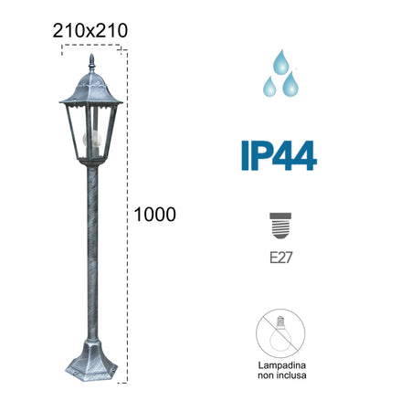 Paletto luce da esterno 60W E27 nero e argento Koln