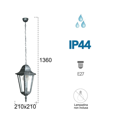 Lampadario a sospensione 60W E27 nero e argento Koln